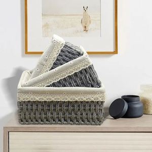 Panier à linge avec roulettes 60L, petit plateau de rangement tressé en rotin, avec poignée en paille de mer, pour la maison - Product Image 2