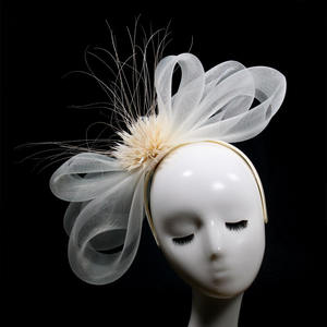 Hot Selling Fashion Wedding <strong>Fascinators</strong> Hat <strong>White</strong> Feather Flower <strong>Fascinator</strong> <strong>Headband</strong> With Mesh Veil for Wedding Party - Product Image 2