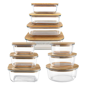 Boîte à lunch en verre disponible au micro-ondes, récipients de stockage d'aliments pour la maison et la cuisine avec couvercle en bambou - Product Image 6