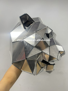 Máscara de Cabeza de León de Espejo de Bajo Poligonalismo, Máscara de <span class=keywords><strong>Animal</strong></span> de Espejo Facetado Hecha a Mano para Espectáculos de DJ en Discotecas - Product Image 3