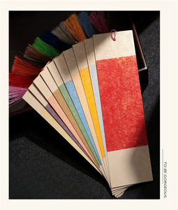 Customizable Traditional Chinese Paper Bookmark Cardboard Greeting Card with Ribbon Tassels and Gold Powder Art Paper Type