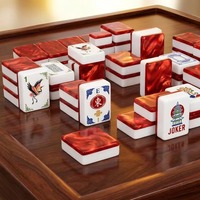 Set Ubin Mahjong Akrilik Botani Mewah Merah Modern Minimalis Lipat Gaya Amerika Ramah Lingkungan untuk Hiburan Dalam/Luar Ruangan