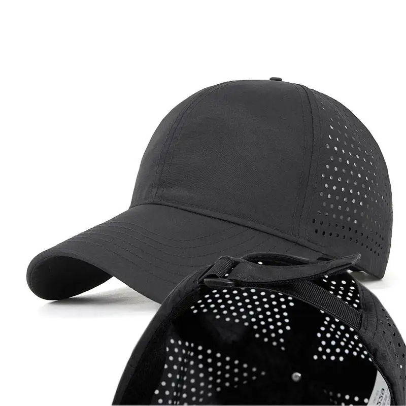 HBA50 ניילון מהיר יבש גולף ספורט כובעי פוליאסטר אבא כובעי 6 פנל מותאם אישית בייסבול כובע עם Velcroes שאורך סגירת רצועה