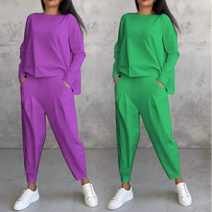 Bộ đồ nữ hai mảnh mùa xuân thu, <span class=keywords><strong>size</strong></span> lớn, áo thun tay dài cổ tròn màu trơn có túi, quần kiểu thường - Product Image 3