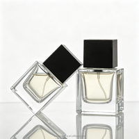 En stock, flacon de parfum carré haut de gamme, flacon en verre de 30 ml, flacon en verre de 50 ml, bouchon en bois noir, flacon vide avec vaporisateur