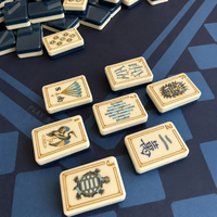 160 Pcs Ubin Mahjong Amerika Mewah Akrilik Kustom 2 Lapis Set Mahjong dengan Sentuhan Biru Mingguan untuk Kolektor