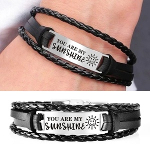 Braccialetto in pelle da <span class=keywords><strong>uomo</strong></span> <span class=keywords><strong>di</strong></span> lusso in acciaio inox argento oro nero placcato fibbia tu sei il mio braccialetto da <span class=keywords><strong>uomo</strong></span> amante del sole per gli uomini - Product Image 3