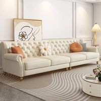 Ensemble de canapés en cuir de style crème français pour salon, nouveau canapé en cuir de luxe américain simple pour villa européenne