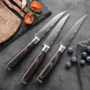 Lot de 4 <span class=keywords><strong>couteaux</strong></span> à steak de qualité supérieure avec manche en bois, lame entièrement dentelée en acier inoxydable, pour la cuisine et la maison, idéal pour le dropshipping - Product Image 3