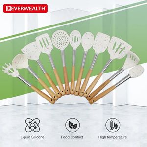 カスタマイズロゴ入り耐久性シリコン製キッチンツール8点セット、ブナ材+ナイロンハンドル、赤みがかった黒色、CE認証済み、環境に優しい調理器具 - Product Image 2