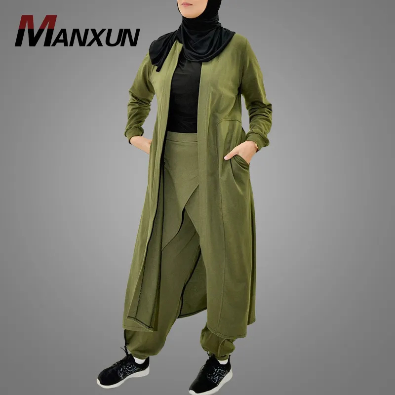 Vêtements et accessoires musulmans traditionnels en Jersey Kimono + pantalon dubaï Abaya Cardigan ouvert devant vêtements islamiques robe caftan