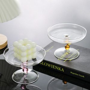 European-Style High-Legged Ins Wind Glass Fruit Plate Decorative <strong>Dessert</strong> Snack <strong>Tray</strong> with Gourd for Cake Tools - Product Image 1