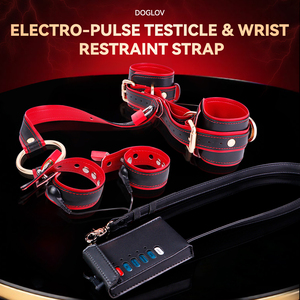 Correas genitales de pulso eléctrico, correas de sujeción de testículos de cuero PU con esposas, conjunto de sujeción corporal, juguetes sexuales BDSM para hombres - Product Image 4