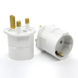 Steker adaptor EU ke UK/HK/Singapore/UEA/KSA dengan sekring 13A dan penutup pengaman 2-Pin DE/FR/IT/ES steker Eropa dikonversi ke steker Inggris