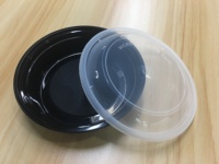 Rond noir en plastique PP 9 OZ micro-ondes 250 ml bols récipient alimentaire jetable bol d'emballage de sauce à soupe chaude avec couvercle