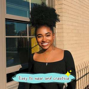 Extension de queue de cheval afro bouffante synthétique noire, afro bouffant à cordon, clip sur, chignon bouclé crépu pour femmes noires - Product Image 5