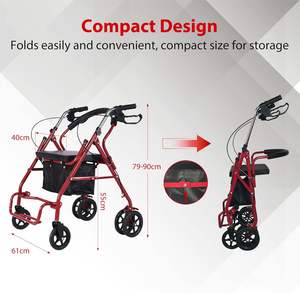 Yaşlı alışveriş sepeti yaşlı bakkal alışveriş el itme altı tekerlekli yürüteç koltuk oturabilir katlanır hafif yürüteç depolama el arabası - Product Image 2