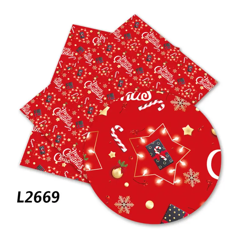 136 Cm *30 Cm Professional Custom Christmas Theme Printed Faux Synthetic PU Leather For Handmade