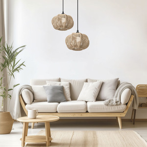 Pantalla de lámpara de cuerda de papel tejida a mano, redonda, ecológica, estilo rústico, para B&B, restaurantes, salones de té, hoteles, posadas, bares, creativa - Product Image 3