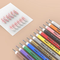 Lot de 12 stylos à pointe oblique pour nail art, séchage rapide, effaçables 3D, longue tenue, pour points et lignes, DIY, maison et salon