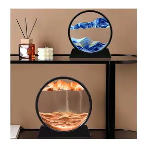 Moving Sand Art Glass 3D Deep Sea Sandscapes Hourglass Display Flowing Sand Frame Relaxing Desktop Home Office Work Decorations