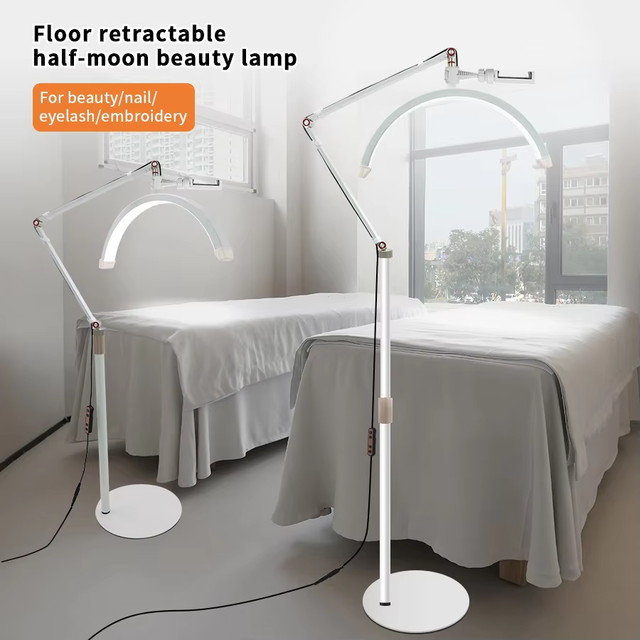 28 Inch Remote Floor Half Moon LED Light Lamp for Nail Manicure Eyelashes Repair Extension Tattoo Artist for Beauty Salon