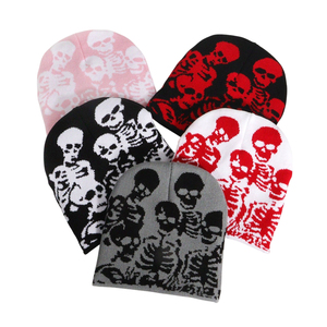 Biểu Tượng Tùy Chỉnh Beanie Hat Halloween Skull Phong Cách Bold Patterned Outdoorwear Máy Thân Thiện Với Miễn Phí Dệt Kim Y2K Beanies Mũ Mùa Đông - Product Image 1