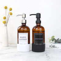 Amber 16oz 500ml Hands eifen spender Runde Glasflasche Mit Edelstahl Schwarz und Silber Lotion Pump