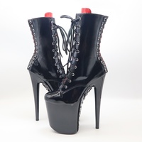 Bottes Martin noires à talons aiguilles super hauts de 20 cm pour femme, plateforme rehaussante pour la danse sur barre, idéales pour l'hiver