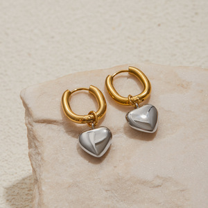 Heart-Shaped Pendant <b>Earrings</b> 18K <b>Gold</b> Stainless Steel Two-Tone <b>Dangle</b> Fashion Jewelry Gift - Product Image 4