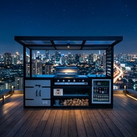 Abri de cuisine extérieur modulaire toutes saisons, résistant aux intempéries, en acier inoxydable ou en aluminium, avec barbecue intégré