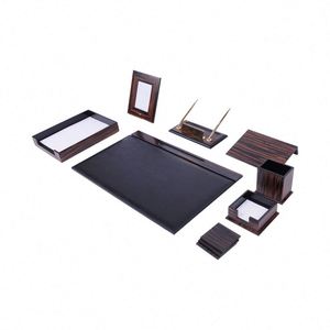 Ensemble de 11 pièces de luxe pour organisateur de bureau en bois de zébrano et cuir PU – Organisateurs de bureau mignons pour une utilisation au bureau - Product Image 3