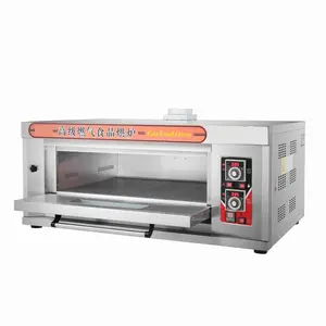 Oven Pizza Gas profesional 1 dek 2 nampan dengan batu keramik dan Timer