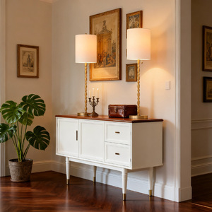 Lámpara de mesa tradicional de latón E26 con LED, pantalla blanca, cuida la vista, para sala de estar, dormitorio, escritorio - Product Image 4