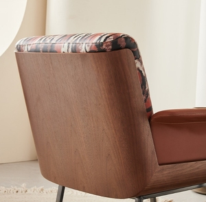 เก้าอี้โซฟาเดี่ยวสไตล์ Nordic Wabi-Sabi, เก้าอี้โซฟาหนังย้อนยุคไม้เนื้อแข็งเก้าอี้พักผ่อนห้องนั่งเล่น - Product Image 5