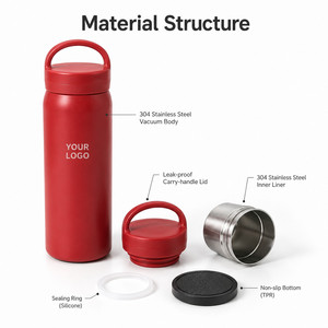 Bouteille d'eau isotherme en acier inoxydable 500 ml avec logo personnalisé, couvercle à poignée, anti-fuite, double paroi, gourde de sport, cadeau d'entreprise - Product Image 6