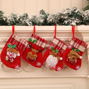 Christmas decorations, small red velvet Christmas stockings with <b>bells</b>, Santa Claus stockings, Christmas ornaments. - Product Image 1