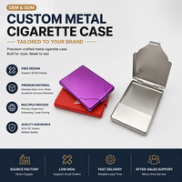 Étui à cigarettes en métal OEM personnalisé, coloré, à ouverture rabattable, carré, finition peinte violet, rouge, argent, faible MOQ, approvisionnement direct
