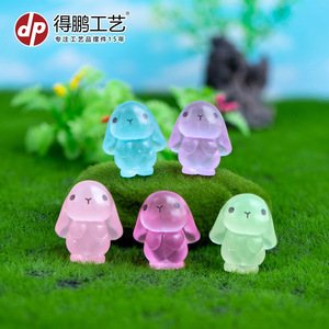 Cute Droopy Eared Bunny Resin Doll Miniature <b>Ornament</b> For Desk <b>Car</b> Decor Easter Gift Green Blue Pink Purple Compact Modern Style - Product Image 3