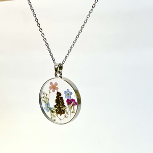 Handgemaakte Sieraden Verzilverd Vorm Bezel Transparante Hars Real Pressed Bloem Sieraden Ketting - Product Image 2
