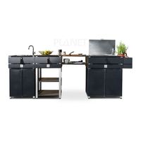 Meuble de cuisine extérieur de luxe en acier inoxydable 304 noir avec tiroirs, bar intégré, évier et porte