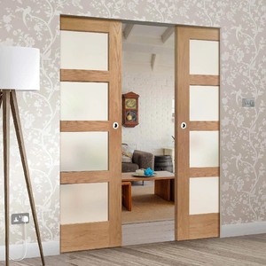 Kit de Puertas Corredizas de <span class=keywords><strong>Madera</strong></span> con Diseño Personalizado para Exteriores, Sistema de <span class=keywords><strong>Puerta</strong></span> Oculta con Vidrio para Interiores, con Cerradura - Product Image 5