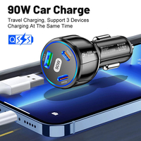 Pengisi Daya Mobil Listrik 90W 3-in-1 Berkualitas Tinggi QC3.0 PD Type-C USB Pengisian Cepat Perlindungan OTP Bahan Tahan Api PC Ponsel