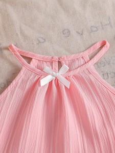 Set di Abbigliamento per Bambina 2 Pezzi: Giacca con Fiocco Tridimensionale e Orlo a Balze, Pantaloni Dritti, Colore Unico, 100% Cotone - Product Image 3