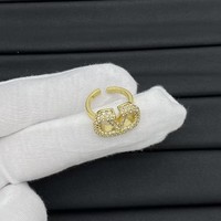 Cincin Geometris Model V Berlian Penuh - Cincin Terbuka Wanita Berlapis Emas Kuningan Zirkon/Mutiara