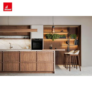 Buffet Alland Wabi Sabi en placage de bois naturel, finition finitionnée, fin, chêne foncé, noyer, style Japandi, armoire de cuisine avec îlot surélevé - Product Image 4