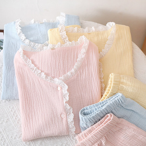 Vêtements de nuit d'été à manches courtes pour femmes Pantalon en pur coton avec taille élastique Vêtements de maison confortables pour femmes - Product Image 1