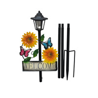 Lampe solaire hexagonale décorative en fer forgé émaillé pour jardin, pelouse extérieure, motif fleur, abeille, papillon