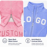 Conjunto de Dos Piezas de Ropa para Mujer, Sudadera Corta con Cierre y Cuello Alto, Estilo Vintage con Lavado Ácido, Logotipo Personalizado OEM