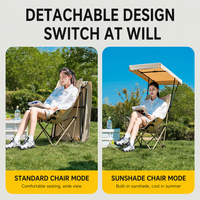 Chaise lune pliante à dossier haut avec auvent, portable, approvisionnement direct usine pour camping en plein air, pêche, plage, jardin, patio, randonnée